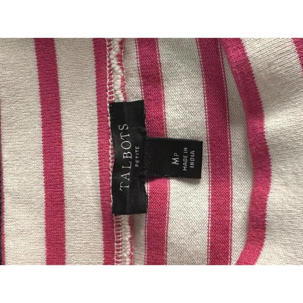 Talbots pink/white cotton striped lace eyelet trim mock neck top Size MP - Picture 8 of 8